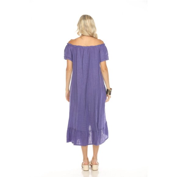 Purple Dress with Elastic Neck and Ruffles Hem - Picture 4 of 6